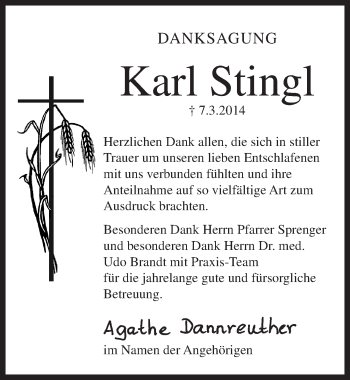 Traueranzeige von Karl Stingl von Pegnitz-Zeitung